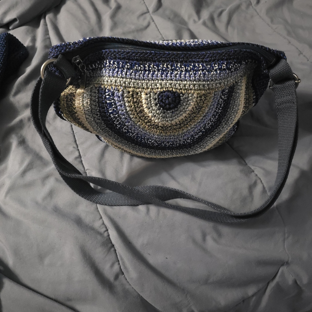 Handcrafted Blue and Cream Crochet Shoulder Bag
